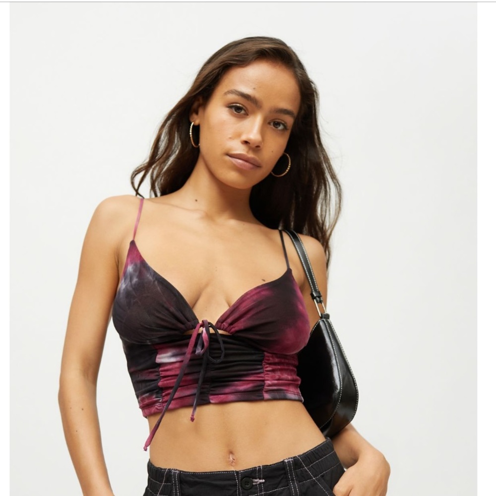 UO Tie Front Mesh Crop Cami